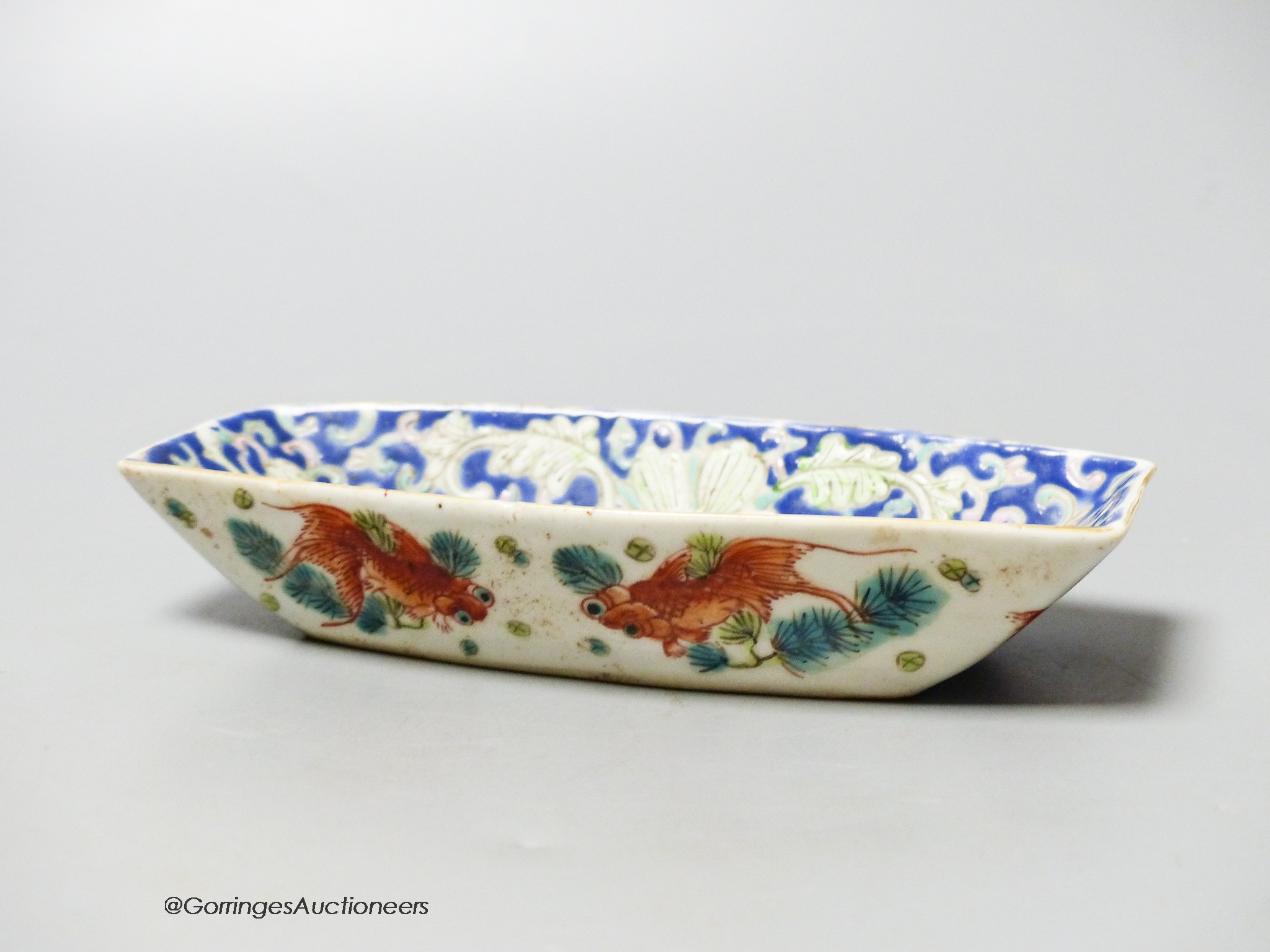 A Chinese blue ground tea boat, 15cm